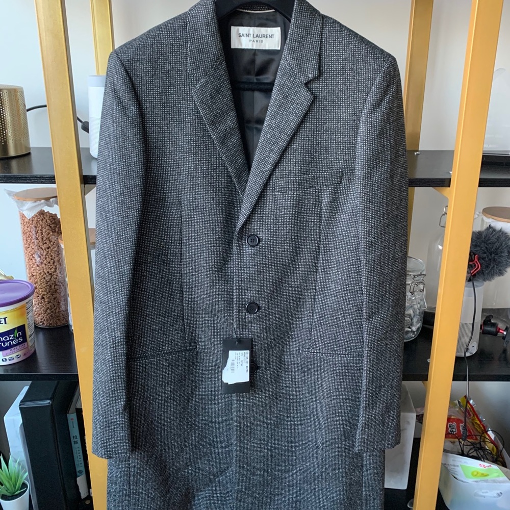Saint Laurent 19SS Grey Checked Wool Coat